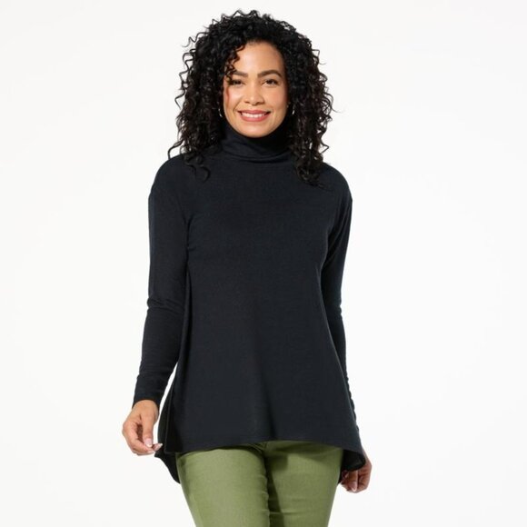 DG2 Diane Gilman Brushed Sweater Knit Drape Back Turtleneck Top Size Large Black - Picture 1 of 8